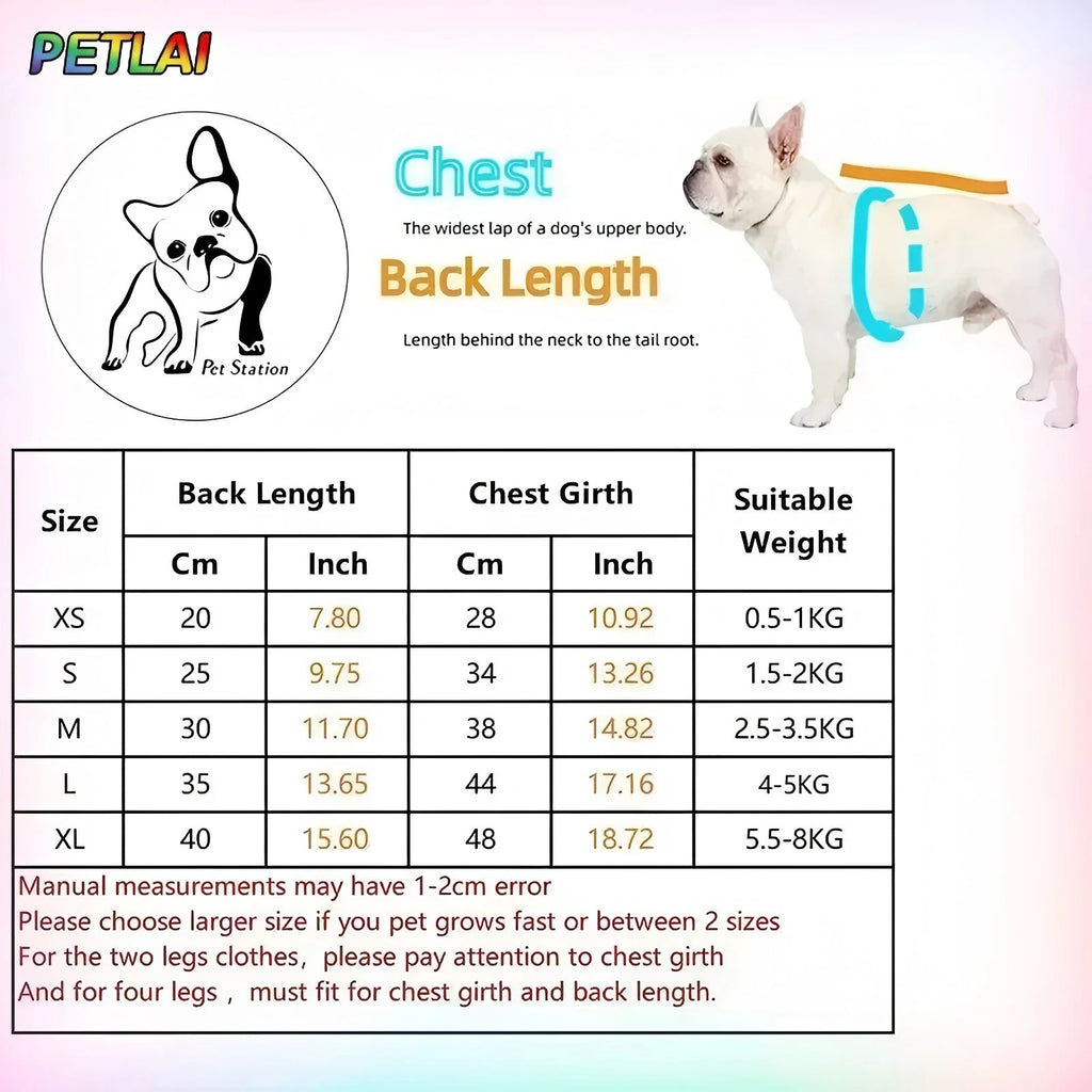 Table des tailles pour chaleco de algodón para perro, mesurant la longueur du dos et le tour de poitrine.