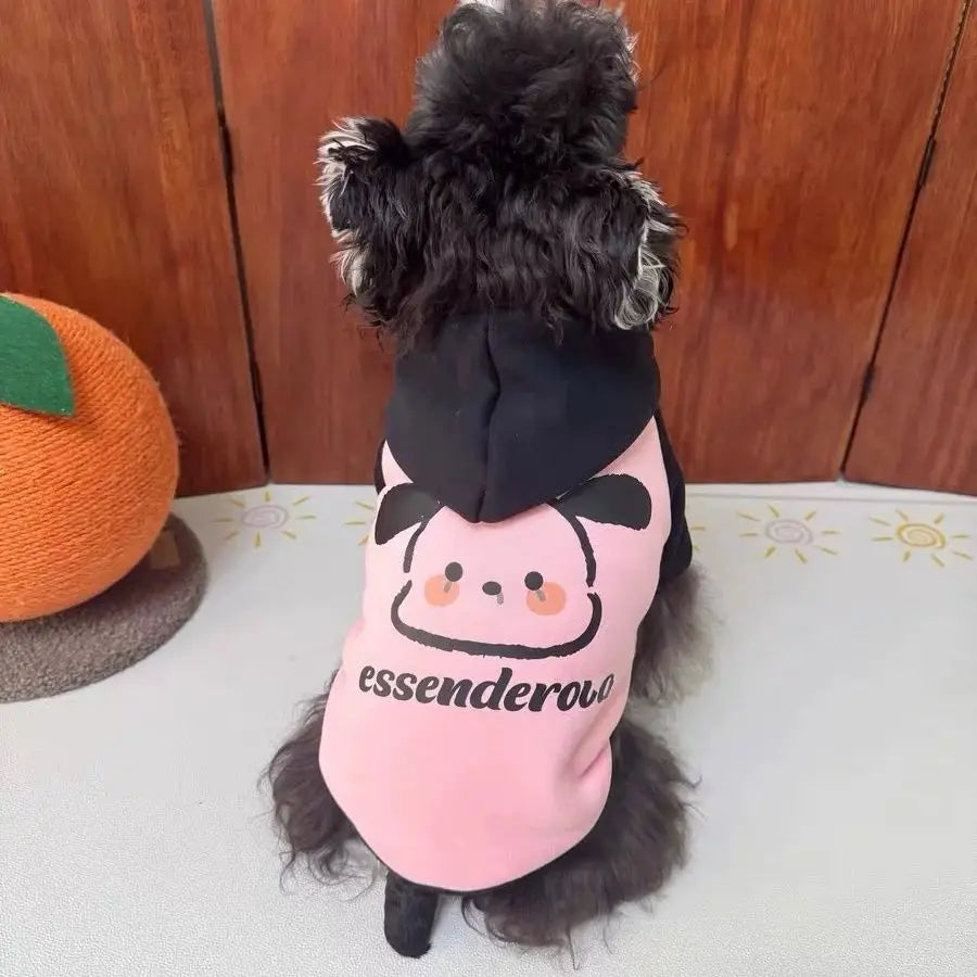 Sudadera rosa con capucha y mangas negras para perro, perfecta para otoño, cómoda y moderna.