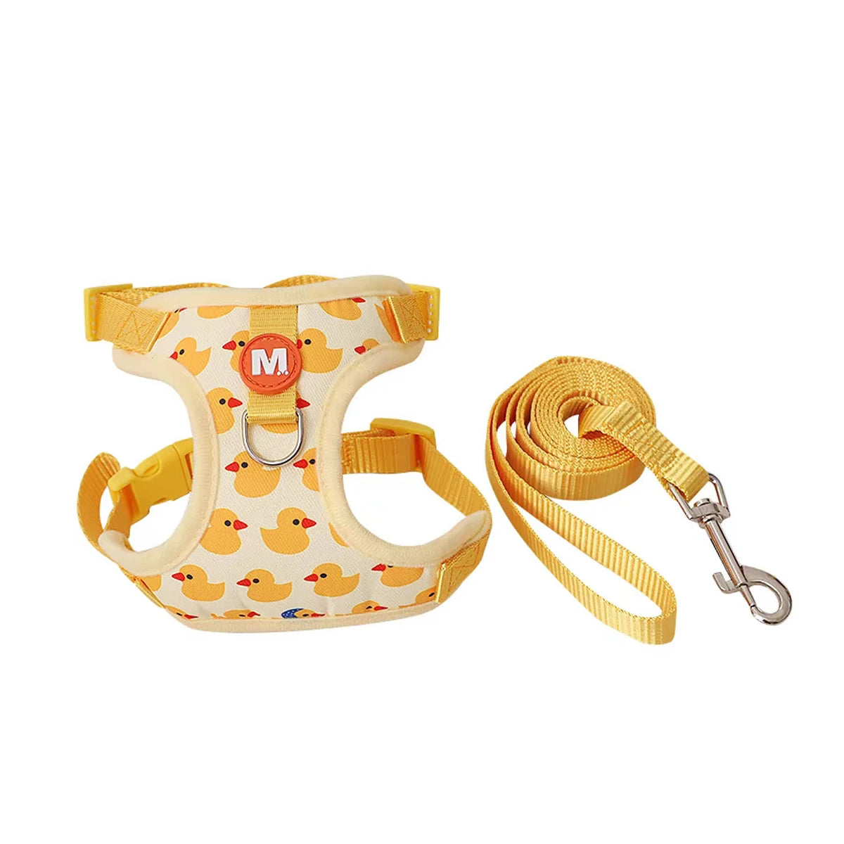 Conjunto de arnés y correa para perro pequeño color jaune avec motif de canard.