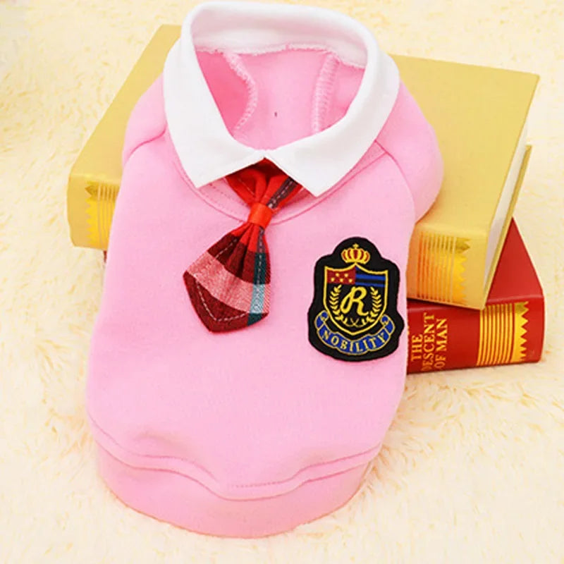 uniforme escolar para perro camisa o vestido en color rosa con cuello y corbata
