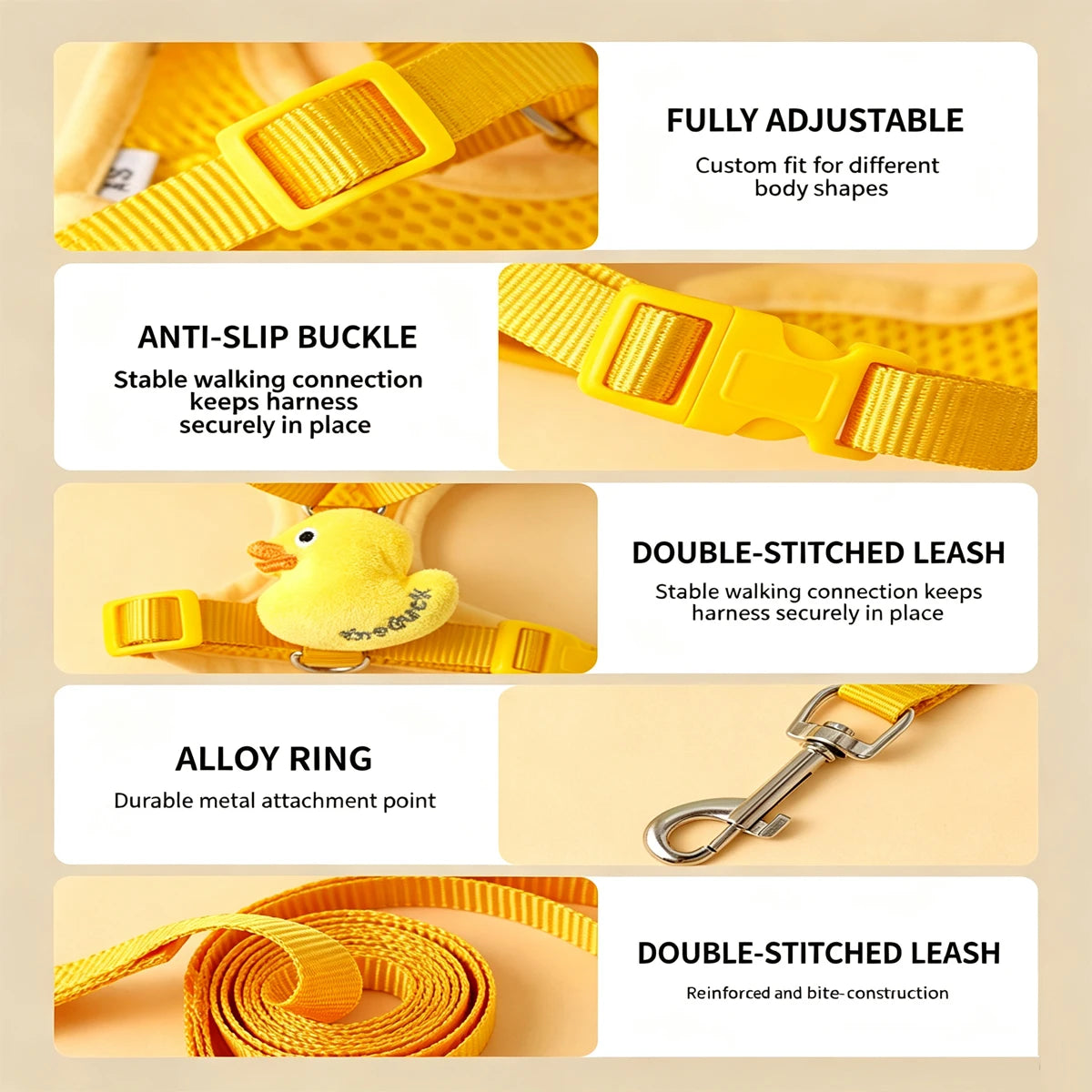 Conjunto de arnés y correa para perro pequeño avec réglage complet et boucles antidérapantes.