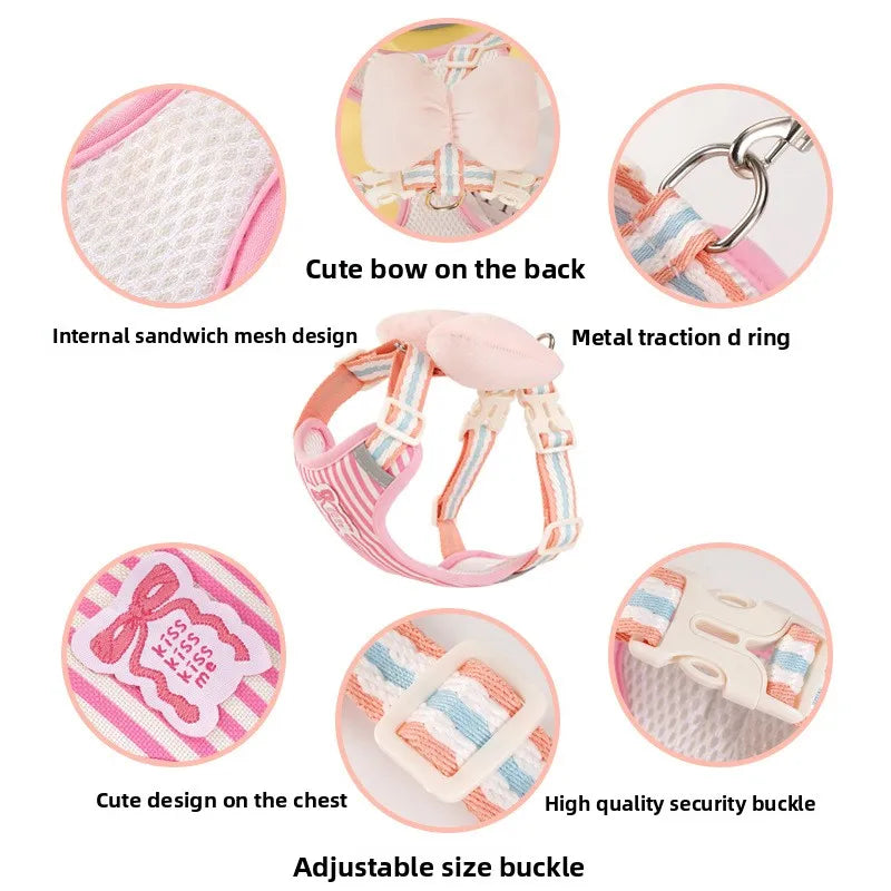 Arnés con moño para perro pequeño, avec design élégant et caractéristiques pratiques pour les promenades.