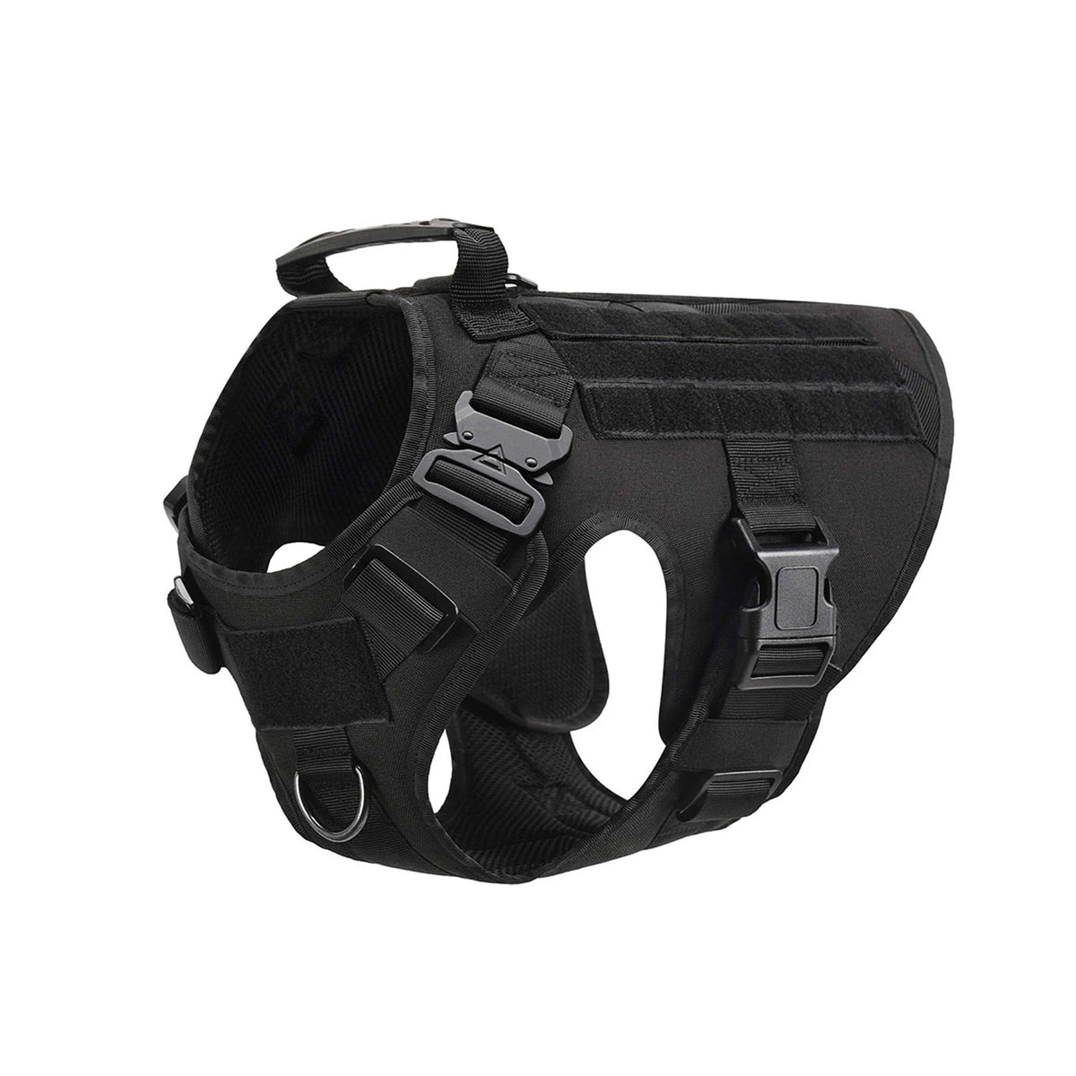 Arnés táctico ajustable para perro PETRAVEL en noir avec plusieurs points d'ajustement pour le confort.