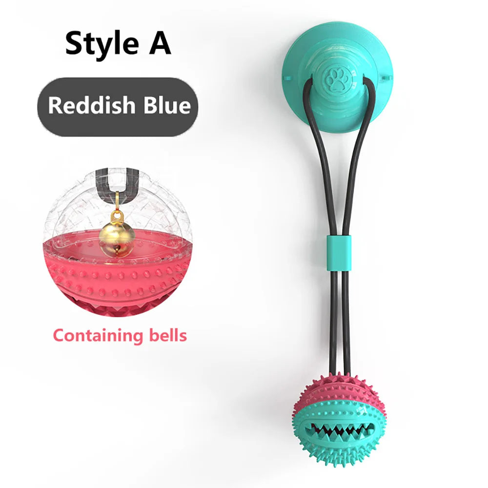 Juguete interactivo con ventosa para perro en estilo A, color azul y rojo, con campanas dentro.