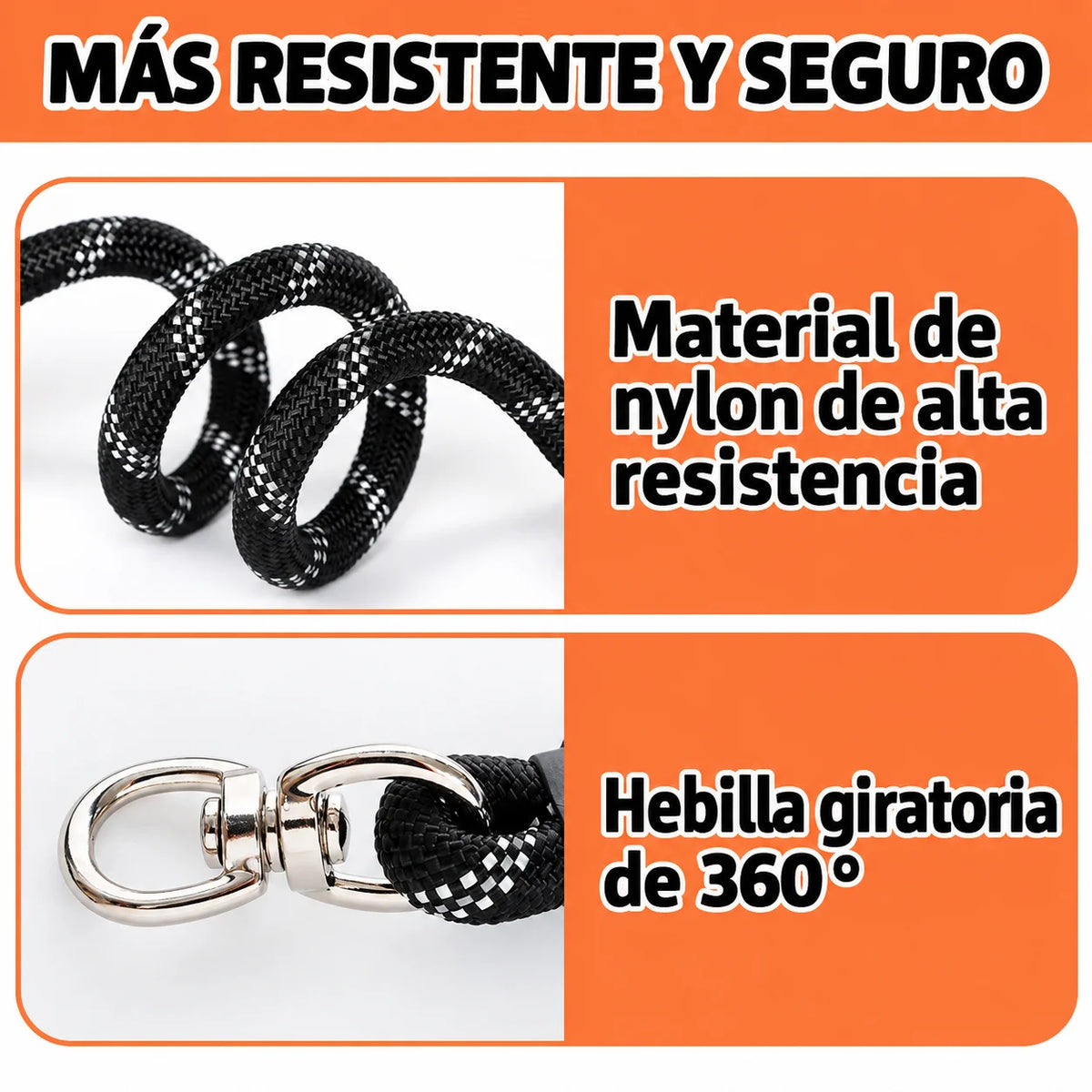 Correa para pasear 3 perros con material de nylon resistente y hebilla giratoria de 360°.