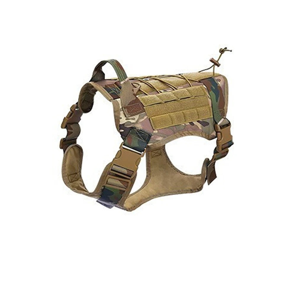 Arnés táctico para perro en colores camuflados, diseñado para máxima comodidad y control durante les promenades.