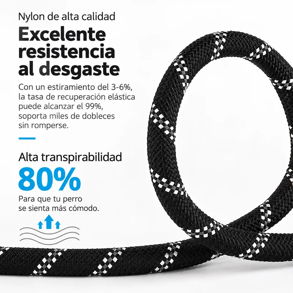 Correa para pasear 3 perros en nylon de alta calidad, destaca por su resistencia y transpirabilidad.