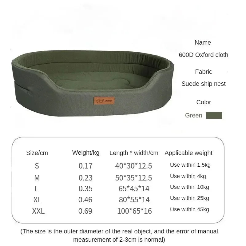 Cama sofá impermeable para perro antiácaros Mitzon en color vert, conçue en tissu Oxford 600D, dimensions et poids affichés.