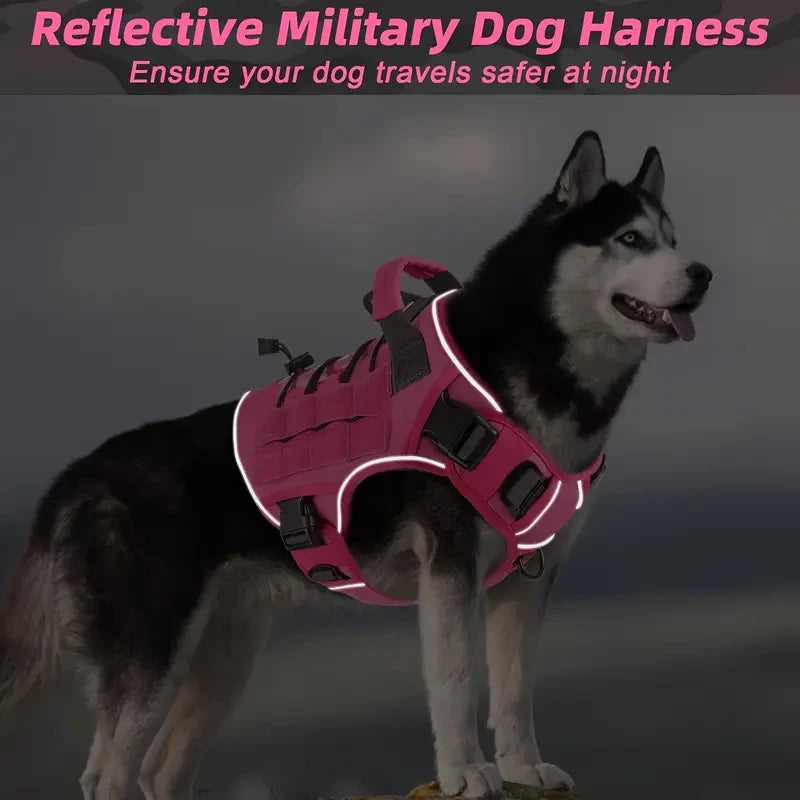 Arnés táctico para perro antitirones con asa, idéal pour promenades sûres et confortables.