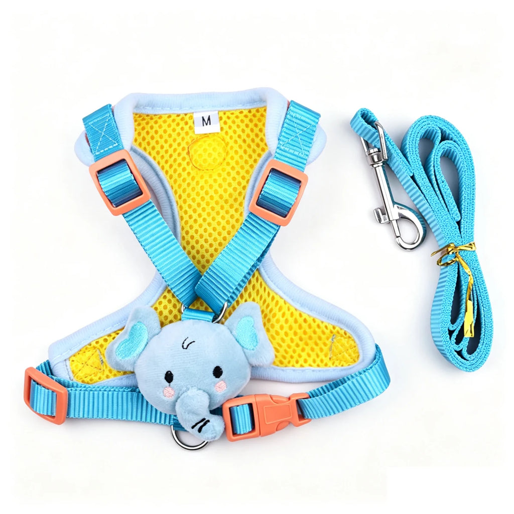 Conjunto de arnés y correa para perro pequeño, diseño colorido con elefante, cómodo y seguro pour les promenades.