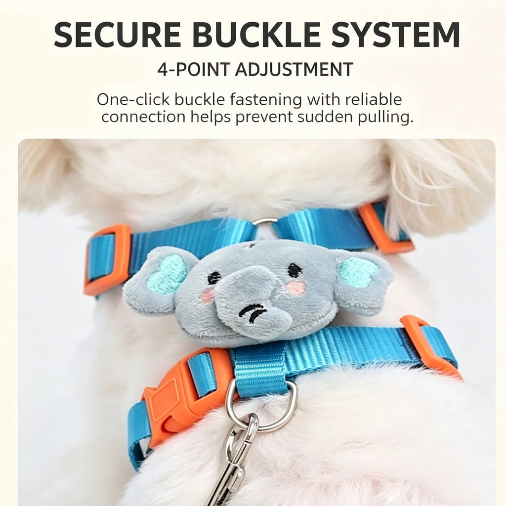 Conjunto de arnés y correa para perro pequeño avec système de boucle sécurisé et ajustement à 4 points.