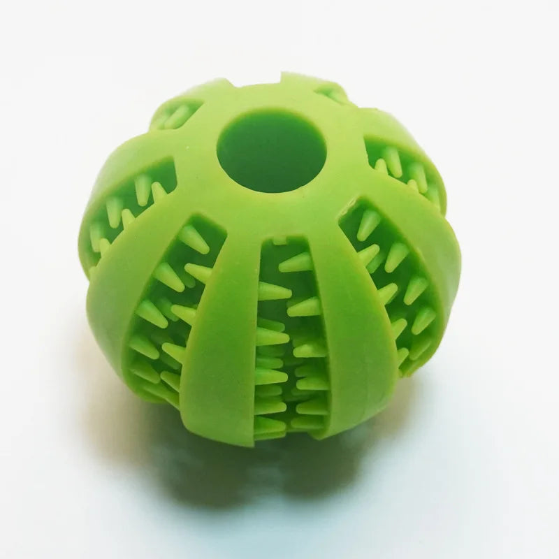 pelota dispensadora de premios para perro de caucho Mitzon, jouet interactif pour chien en caoutchouc vert.
