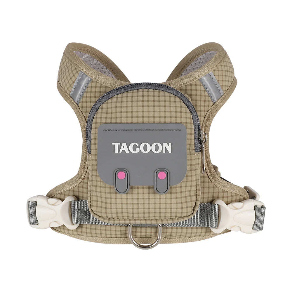 Arnés tipo mochila reflectante para perros avec design pratique et poches pour accessoires.