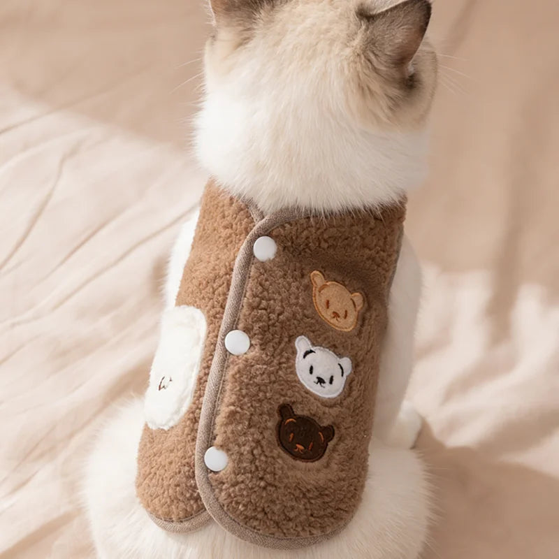 Chaleco de pana con osito para perro, abrigo tierno y cálido con diseño de ositos, ideal para días frescos.