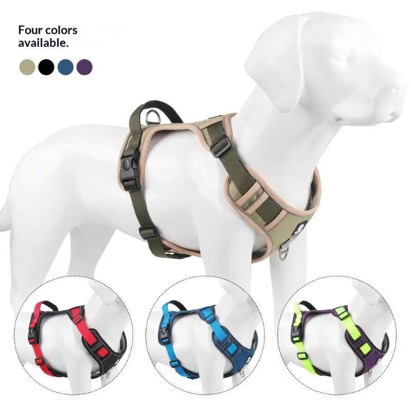 Arnés ajustable reflejante para perro en quatro colores, ideal para perros medianos y grandes.