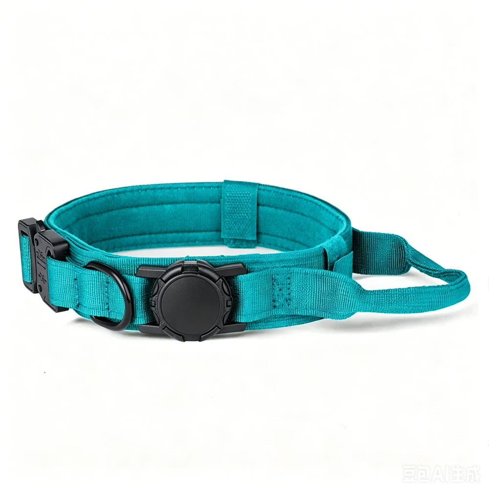 Arnés táctico para perro en color turquesa, diseñado para control y comodidad lors des promenades.