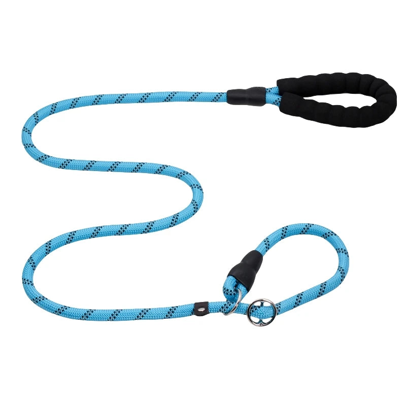 Correa resistente para perro de nylon reflectante en color azul con empuñadura cómoda.