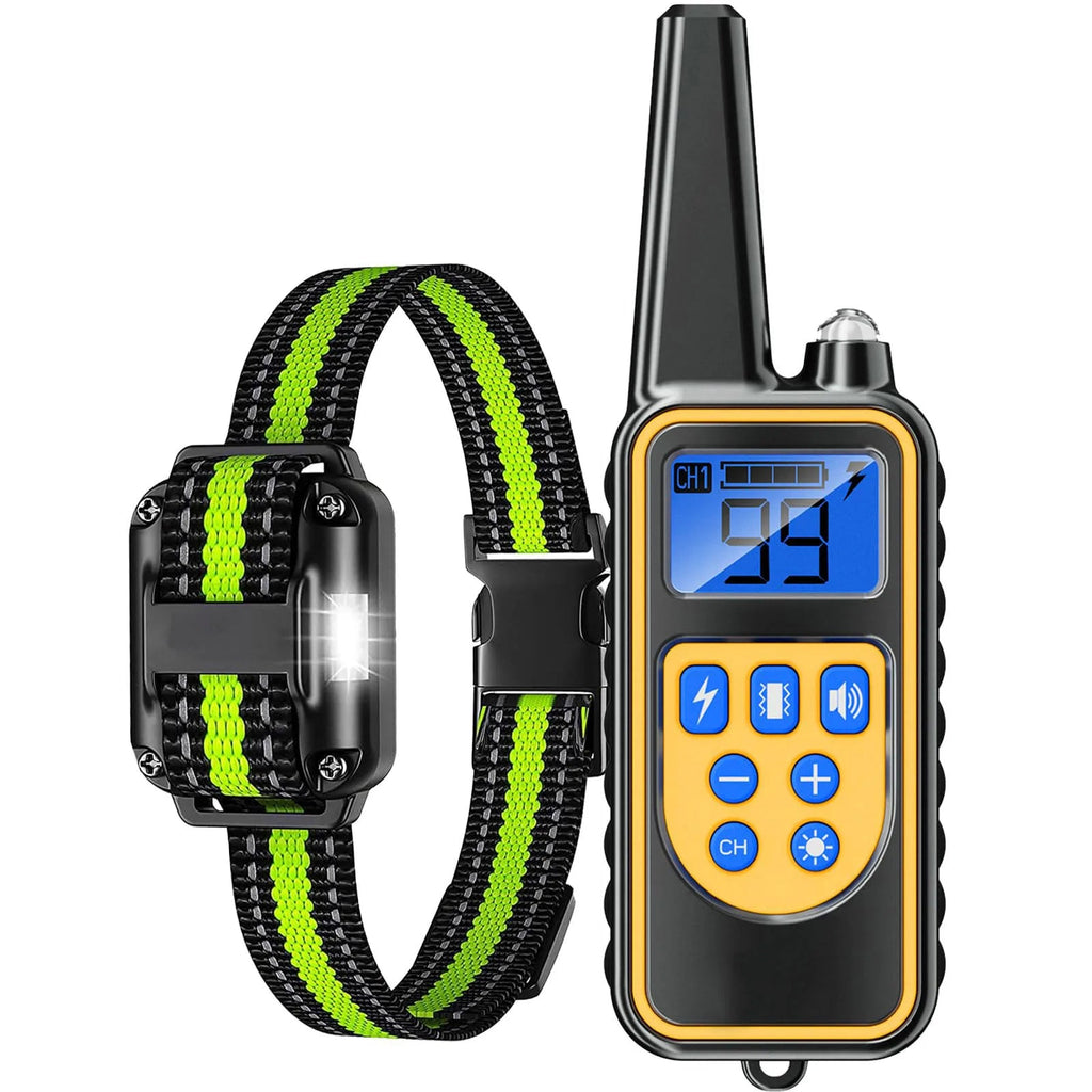 Collar eléctrico de adiestramiento para perros con control remoto, modelo 880, impermeable y plástico, color negro y verde.