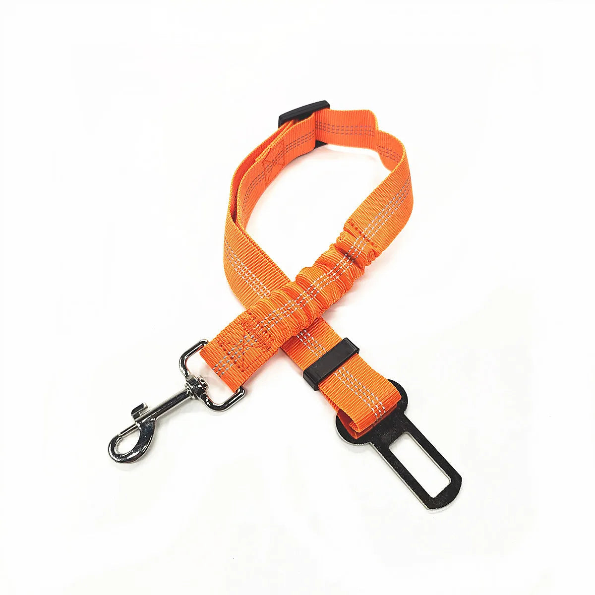 Cinturón de seguridad para perro en auto reflejante de color naranja con gancho y hebillas