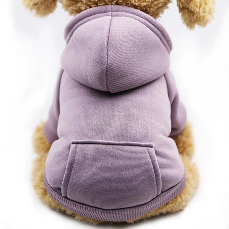 sudadera con capucha para perro de algodón afelpado en color lavanda con felpa interior, diseño cómodo et moderne.
