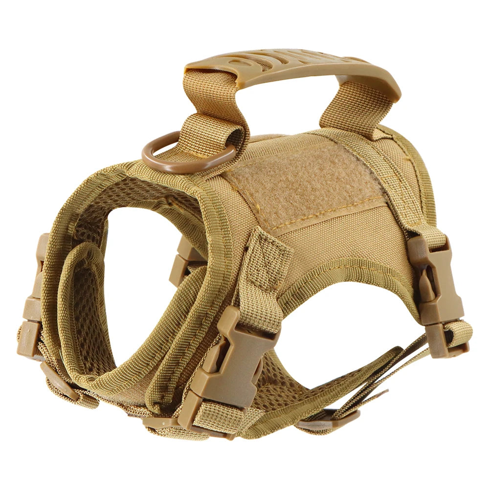 Arnés táctico para perro pequeño con correa, diseño ergonómico et résistant, idéal pour les promenades quotidiennes.
