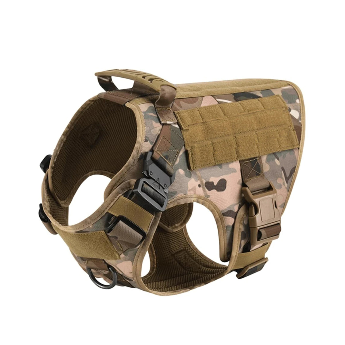 Arnés táctico ajustable para perro PETRAVEL en diseño de camuflaje, resistente y cómodo pour les promenades.