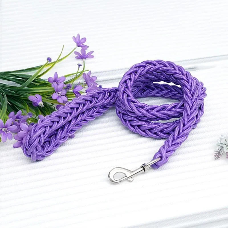 Correa de nylon para perro reforzada de 130 cm en color morado, con flores decorativas.