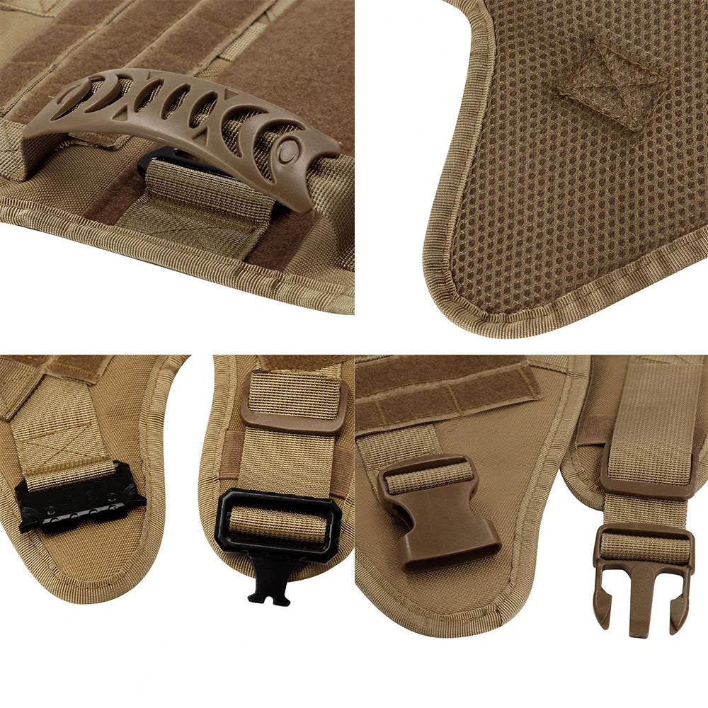 Arnés táctico ajustable para perro PETRAVEL, détail des sangles et attaches en tissu durable.