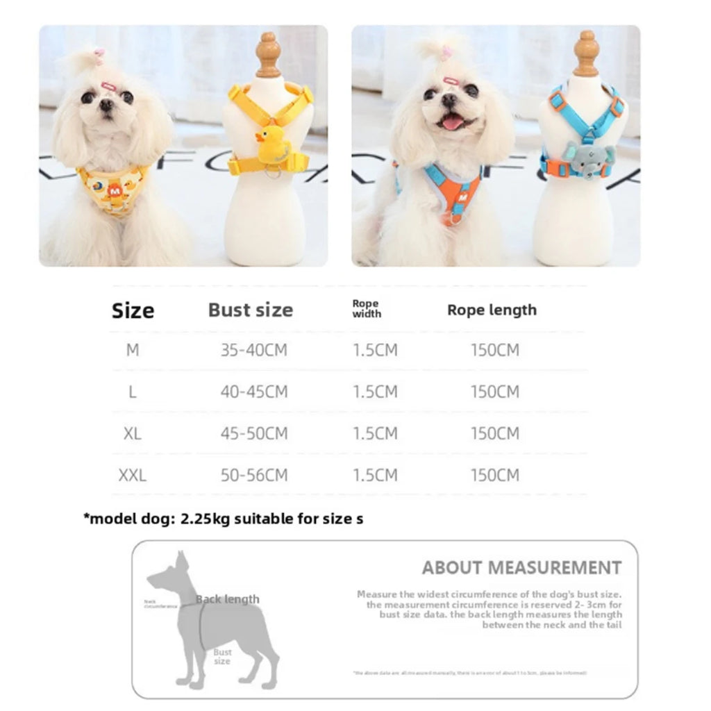 Conjunto de arnés y correa para perro pequeño, disponible en varios tamaños y colores, avec modèle de chien.