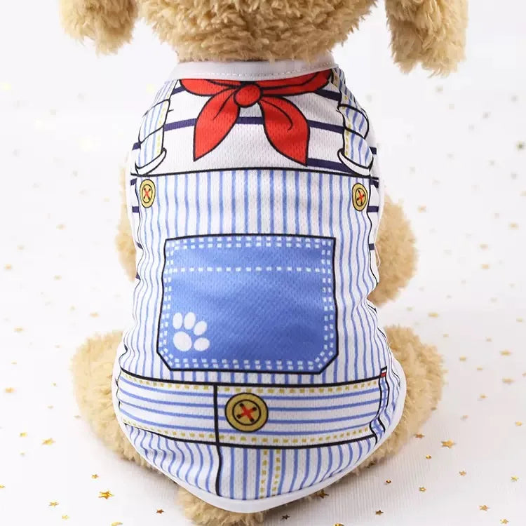 camiseta sin mangas para perro con estampado de overol Mitzon, diseño divertido y ligero, ideal pour les jours chauds.