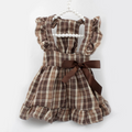 vestido de princesa a cuadros con moño para perra Mitzon en tonos marrones y diseño retro.