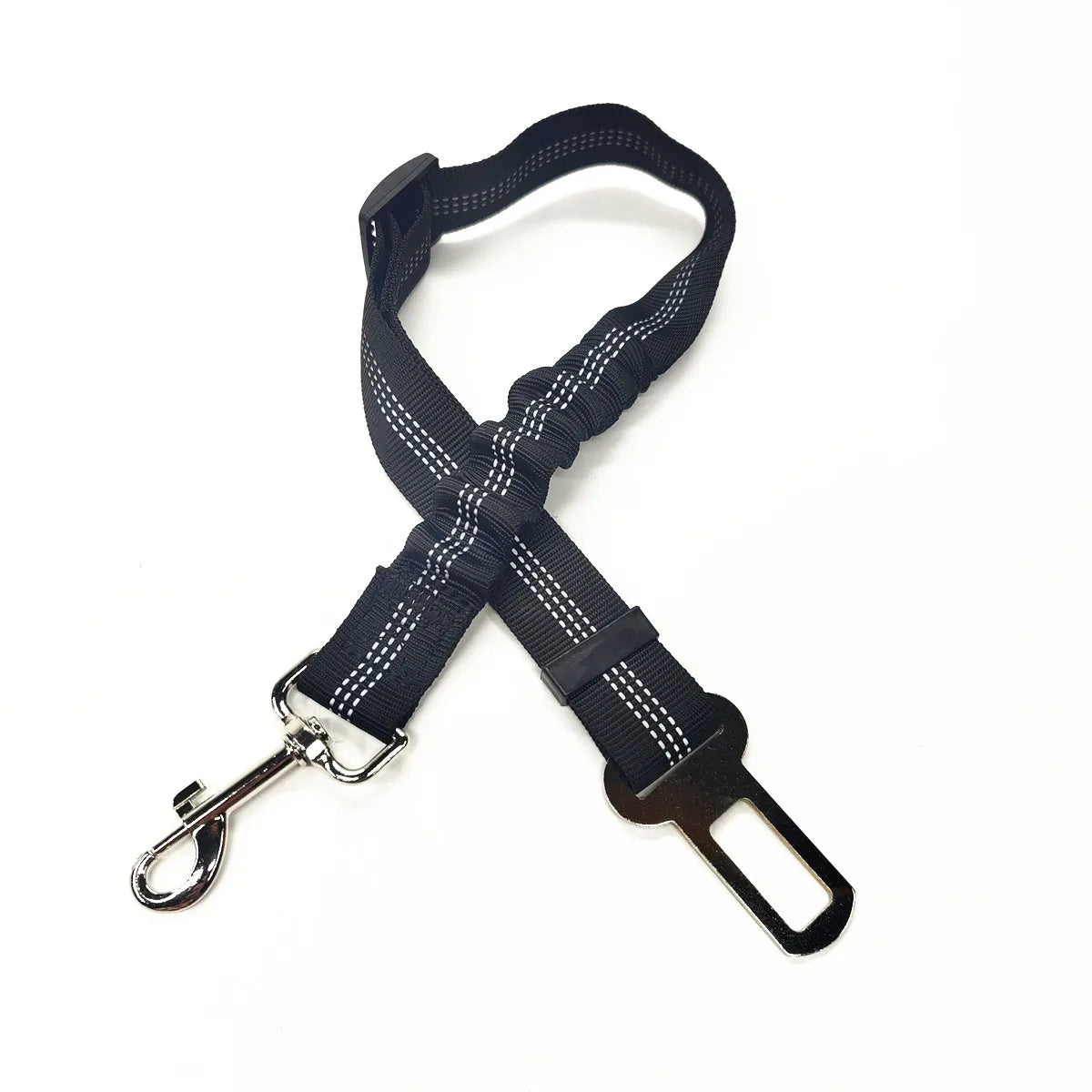 Cinturón de seguridad para perro en auto, hebilla reflectante y tramo elástico, ideal para viajes seguros.