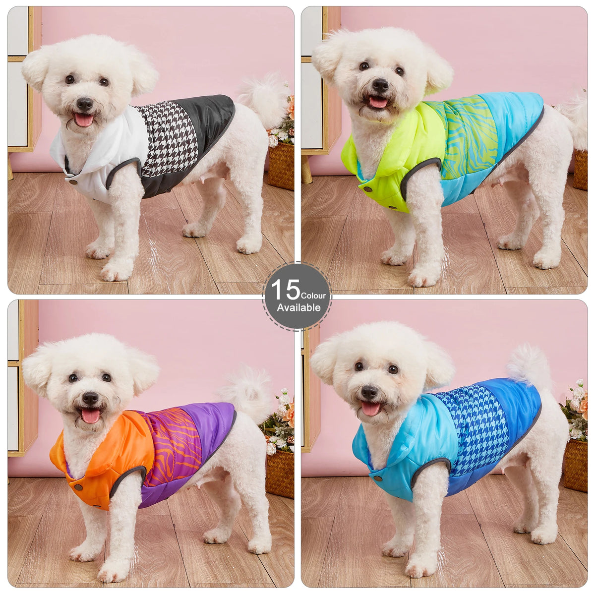 Chaleco abrigador para perro con forro polar disponible en 15 couleurs, parfait pour l'hiver.