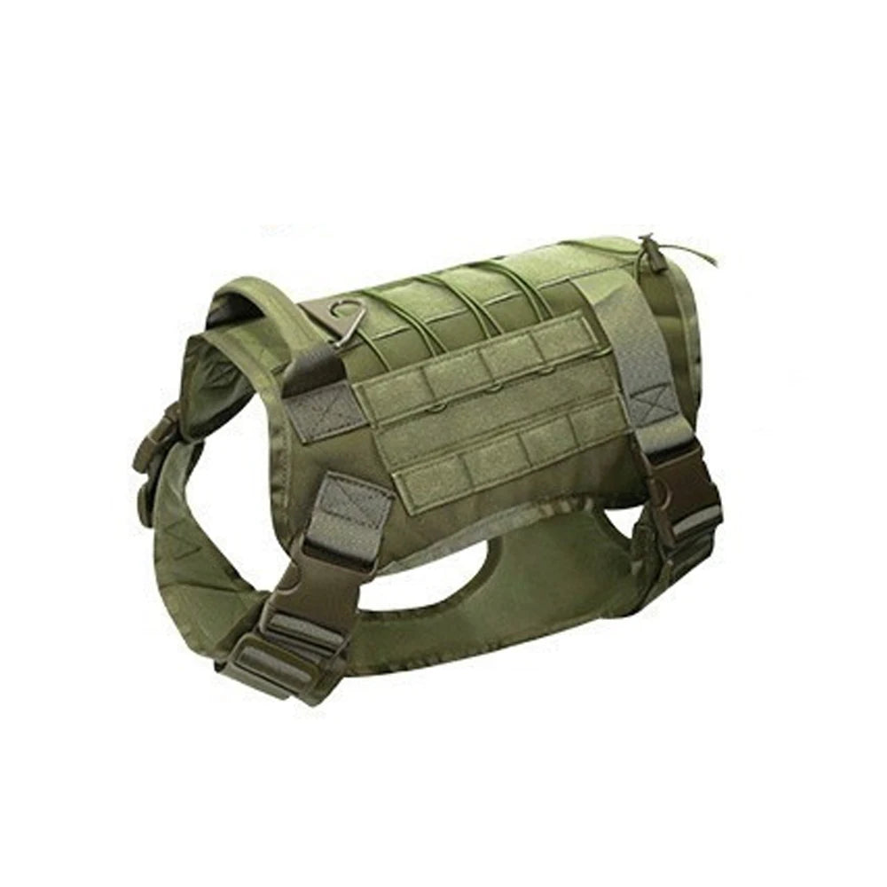 Arnés táctico pour chien en couleur vert, offrant confort et sécurité pour les promenades.