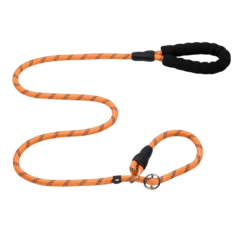 Correa resistente para perro de nylon reflectante de color naranja con mango acolchado