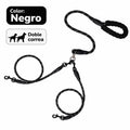 Correa para pasear 3 perros desmontable acolchada de color negro con doble correa.