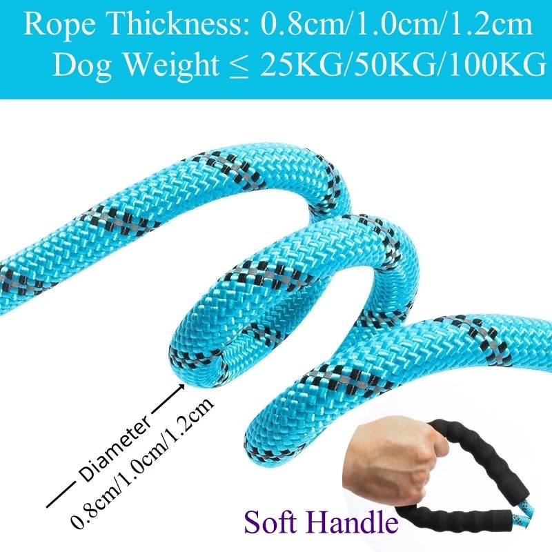 Correa resistente para perro de nylon reflectante avec poignée douce en bleu et épaisseur de corde de 0,8/1,0/1,2 cm.