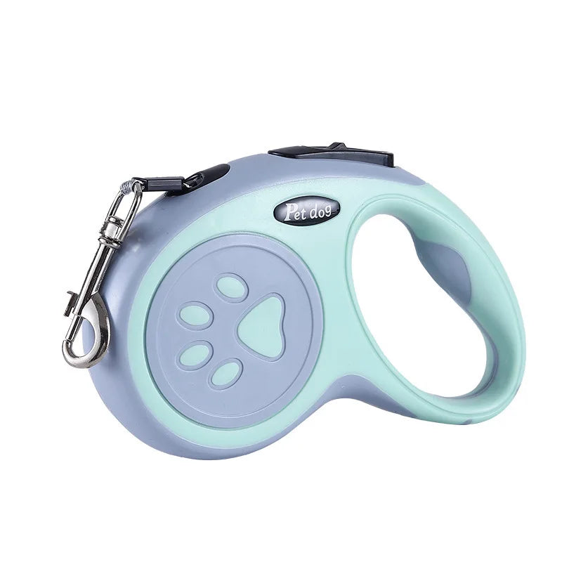Correa Retráctil para Perro de 3 o 5 m en color gris et vert avec bouton de frein et poignée ergonomique.