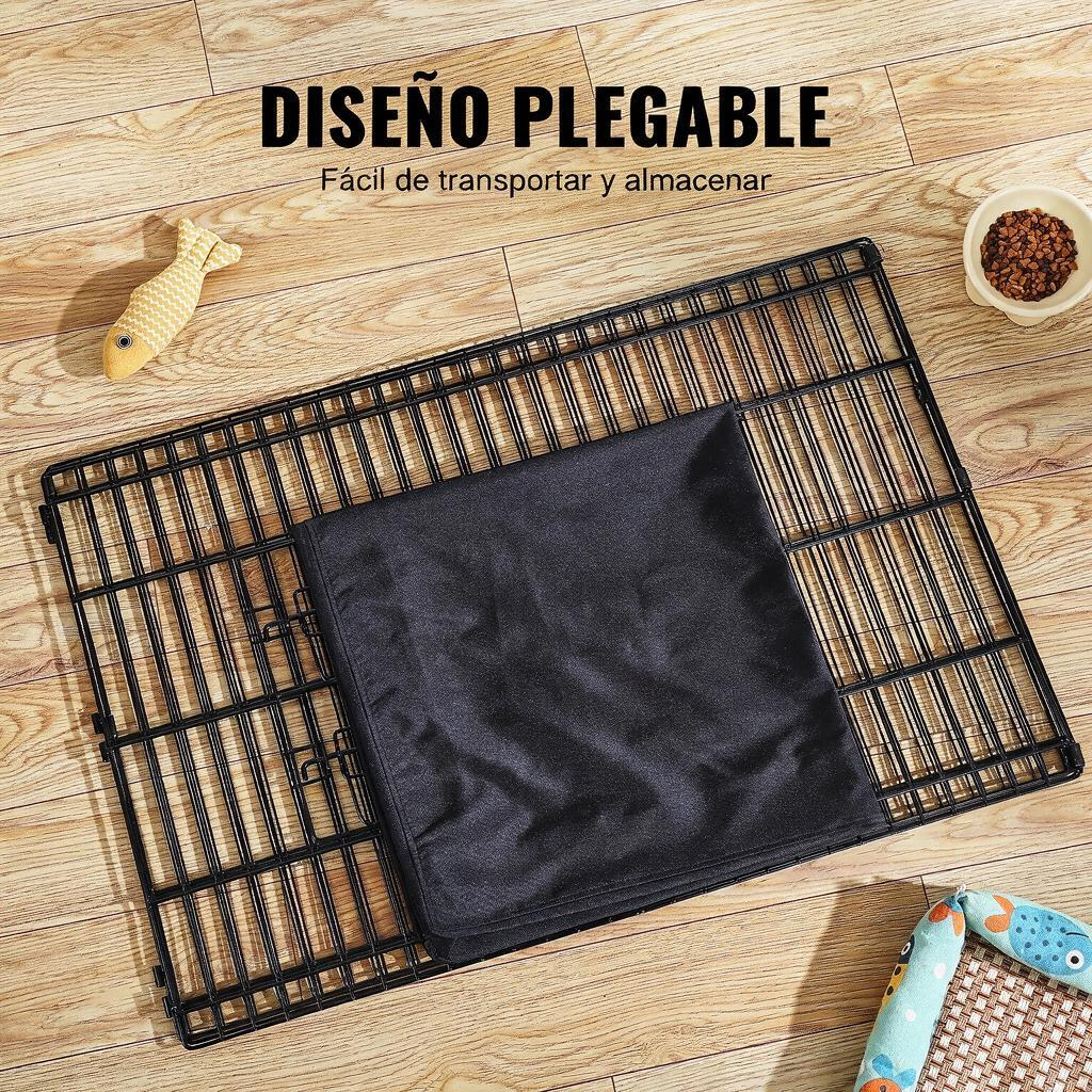 Corral plegable de metal para perro 91x91 cm con tapete negro, diseño compacto y fácil de guardar, ideal para mascotas.