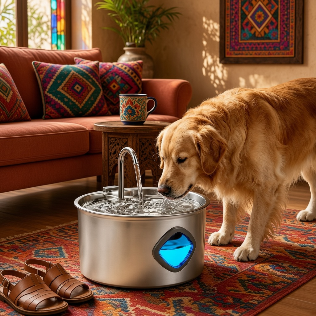 Fuente de agua para perro de acero inoxidable Mitzon, ideal pour fournir de l'eau fraîche à votre animal.