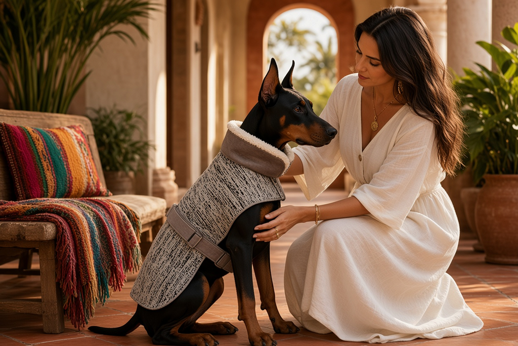 Capa de algodón para perro avec ceinture MITZON, offrant élégance et confort à votre animal de compagnie.