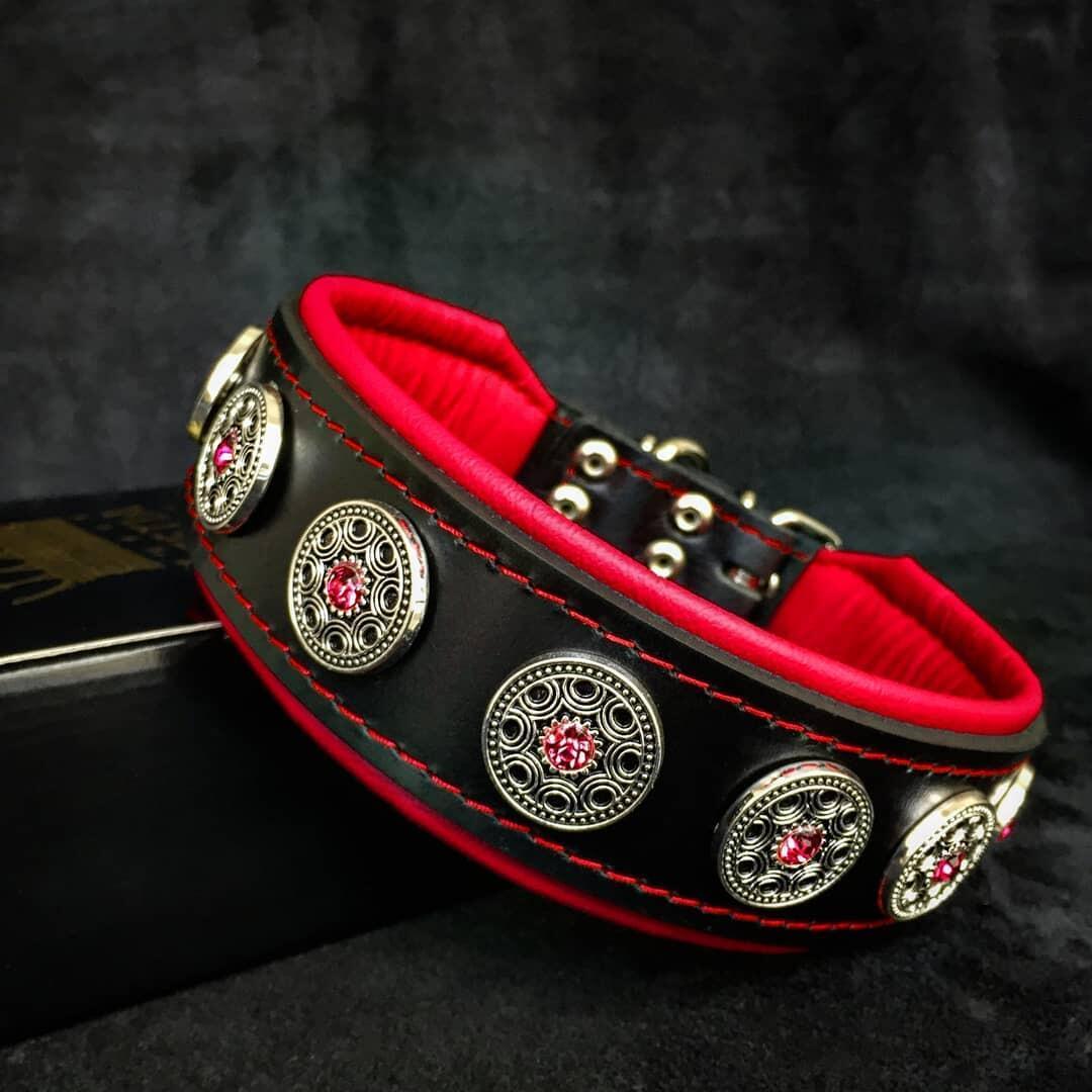 Collar "Bijou" negro y rojo para perro MITZON - accesorio premium joya elegante y sofisticado para mascotas