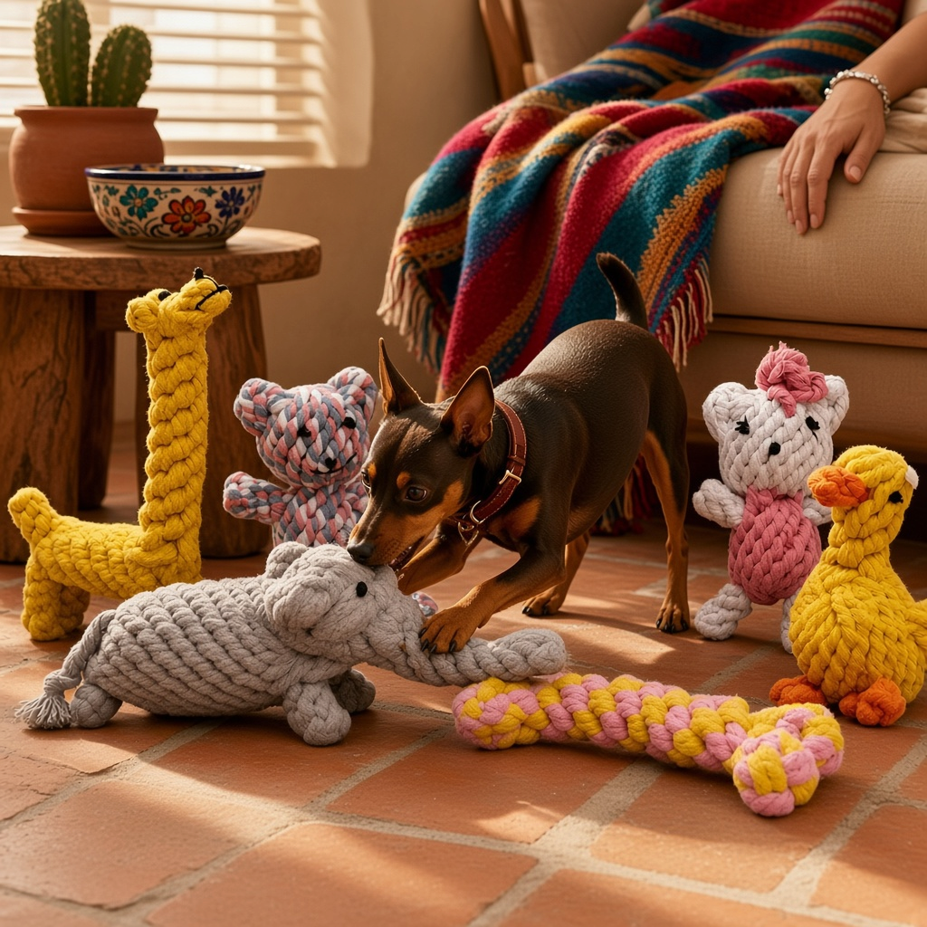 Juguete mordedera de cuerda para perro divertido, perros jugando con juguetes de cuerda coloridos