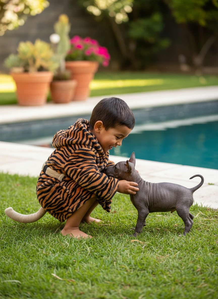 Toalla Tigre MITZON - Chihuahua con niña en sala