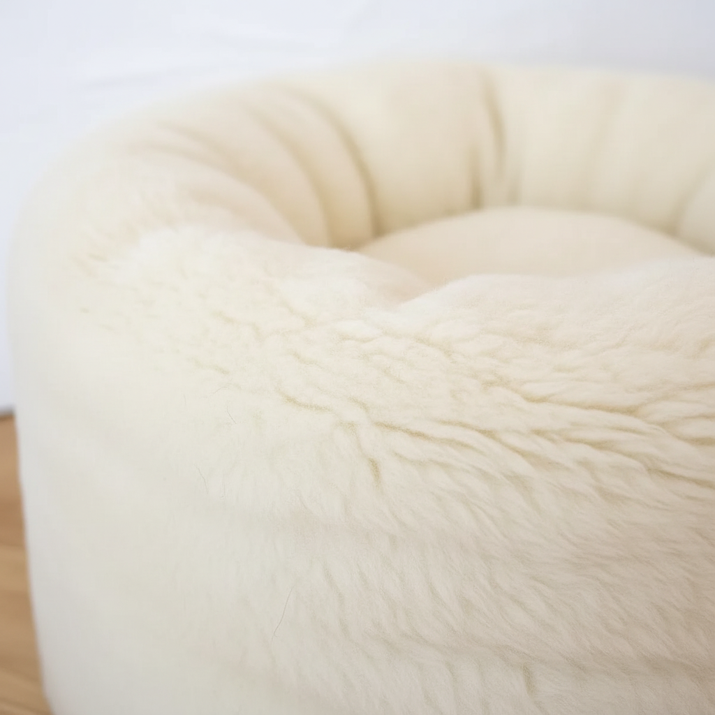 Cama ovalada de lana natural para mascotas - Blanca