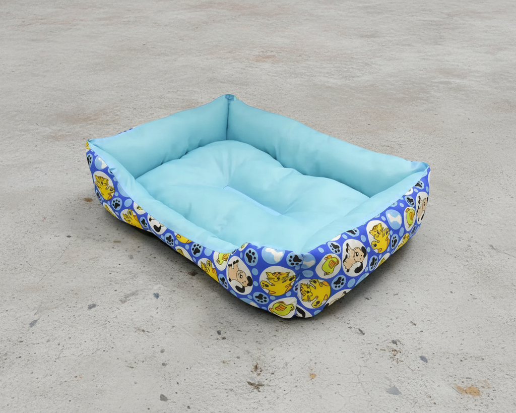 Cama para perro mediana acolchada azul Mitzon, ideal para un descanso cómodo y suave.