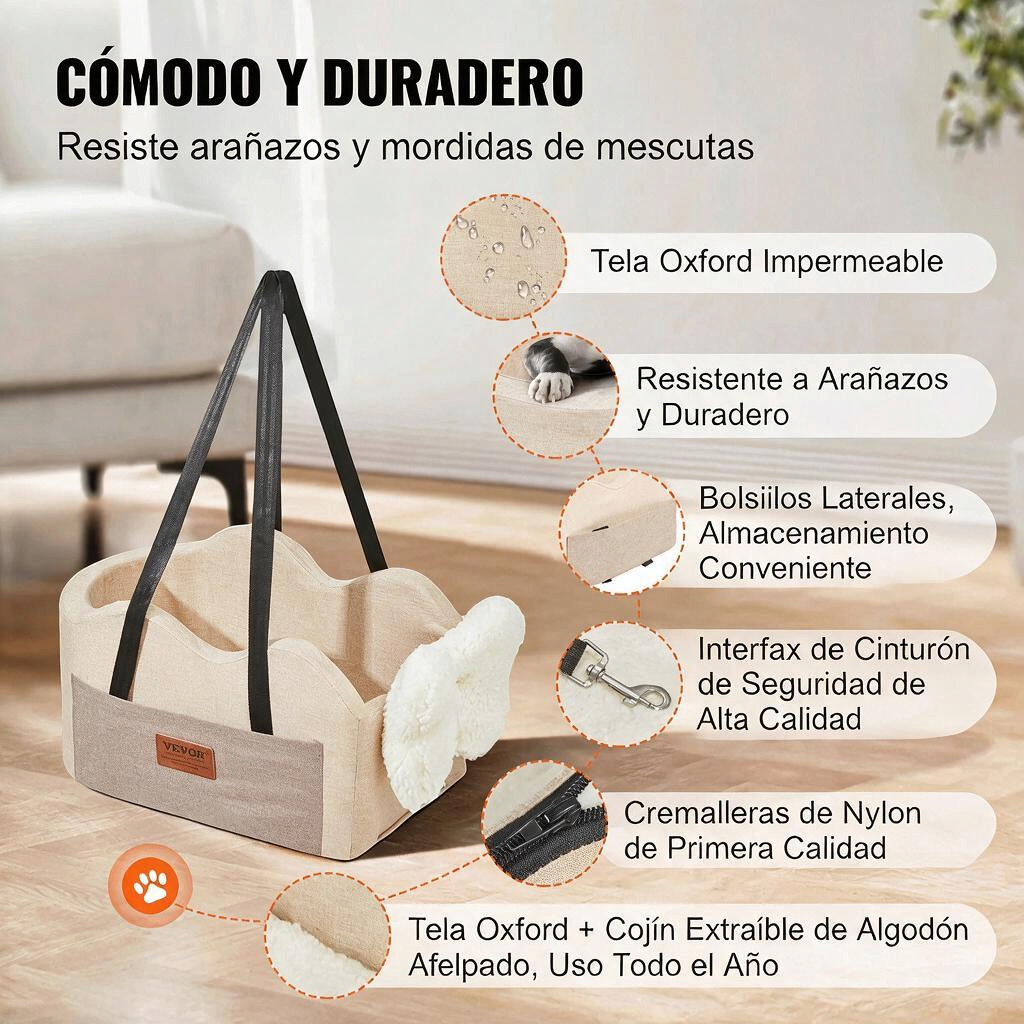Asiento de auto para perro pequeño consola central Mitzon, cómodo y duradero, tela Oxford resistente
