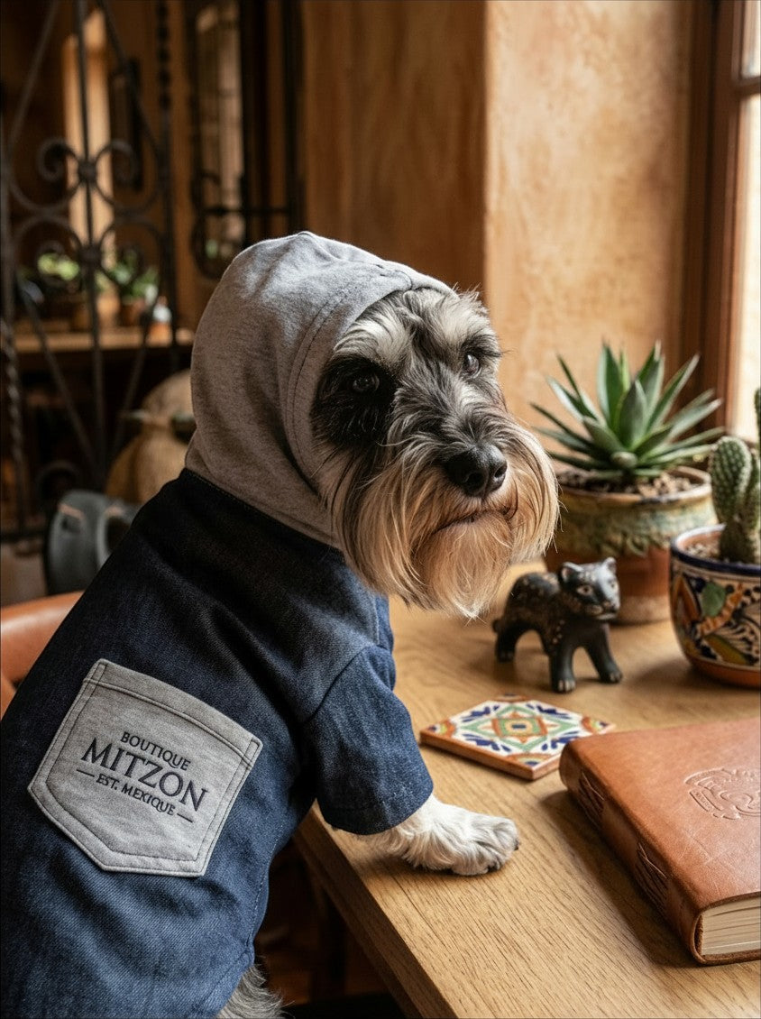 Hoodie denim exclusivo MITZON para perros - sudadera de mezclilla premium y sofisticada