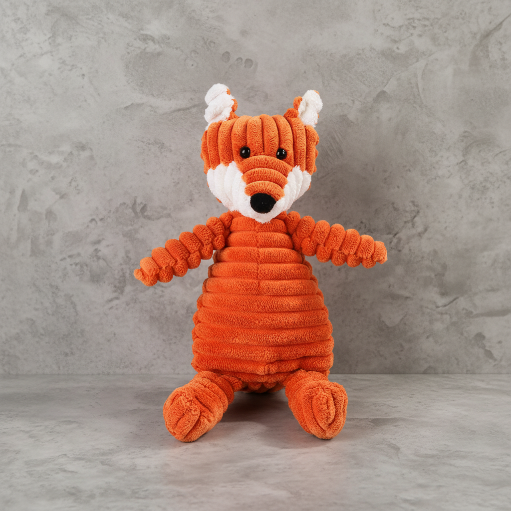 Peluche de pana para perro en forma de zorro, juguete de peluche de pana para perro color naranja con sonido.
