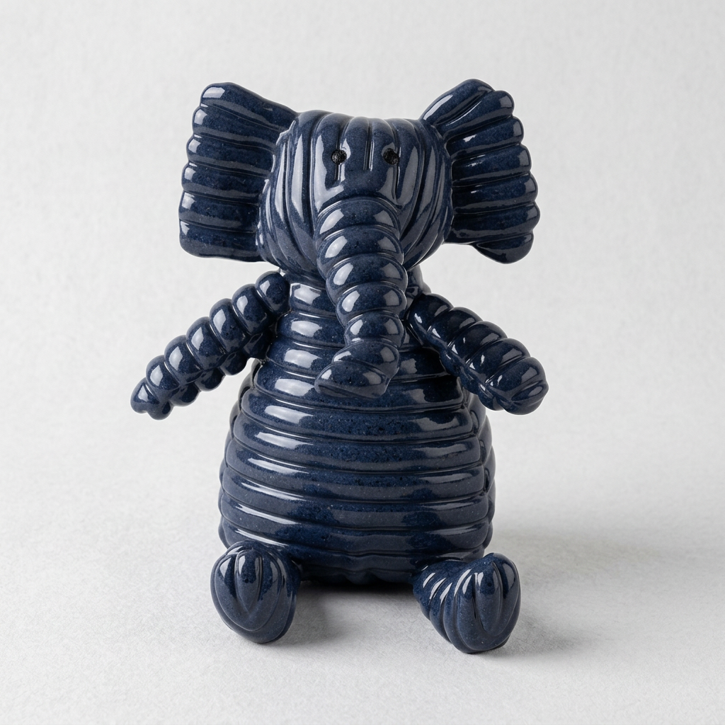 Éléphant en céramique bleu en relief, idéal pour décoration ou collection.